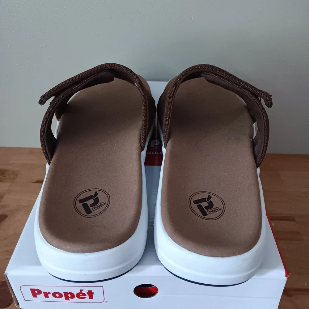 Propet Emerson Slide Sandals Mens 13M Brown Leather New Adjustable Strap Comfort